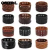 OBSEDE Nova Moda Homens Ampla Pulseira De Couro Genuíno Marrom Largo Punho Pulseiras Pulseira Pulseira Do Vintage Do Punk Homens Jóias Fecho