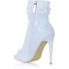 Rontic New Arrival Kobiety Brokat Kostki Botki Sexy Cienkie Szpilki Buty Szpilkowe Toe White Purple Party Shoes Women US Rozmiar 4-15