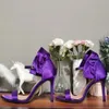 ローンティックな手作り女性サテンサンダルセクシーなスティレットヒールサンダルオープンゴージャスな紫色パーティーシューズ女性US Plus Size 5-15