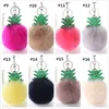 Faux Fur Ball Pompom Keychain Kvinnor Väska Charms Julgran Ananas Key Ring Trinket Bil Keyring Kedjor Present