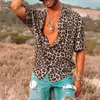 Mens Hawaiian Shirt Male Casual Printed Men's Baggy Beach Leopard Print Kort ärmknapp Retro Shirts Tops Blus S-3XL302N