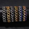 15mm 3 Colors personalized Gold Silver Hip Hop Bling Diamond Cuban Chain Bracelet for Men Blue Black White Bijoux Mens Chains Jewe211N