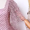 Pink Elegant Dot Print Ruffles Mesh Layered Cake Women Dresses Sexy Butterfly Short Sleeve Backless Sweet Short Summer Dress