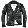 Mens Black Biker Läderjackor Dubbel Diagonal dragkedja Cowhide Slim Fit Short Motorcykelrockar Male Topps