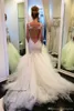 2019 sirena larga increíble ver a través de la espalda vestido de novia romántico Apliques de encaje vestido de novia de talla grande hecho a medida