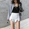 ハイウエストジーンズダブルジッパースプリット韓国語版の生デニムファッションショーツセクシーパンツ