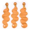 Kroppsvåg orange spets front med buntar brasilianska jungfruliga mänskliga hårväv med 13x4 spets frontala stängning orange rak front9921153