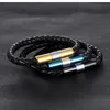 New trendy fashion jewelry designer stainless steel bullet sport vibrate braided leather bangle bracelet for men