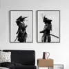 Japanese Samurai Warrior Wall Art Canvas Poster Oriental Black White Japanese Wall Mural Samurai målning för vardagsrum Bedro8881557