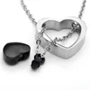 Rvs Memorial Urn Ketting voor Ashes Personalized Double Heart Black Cremation Jewelry Charm Hanger voor vrouwen