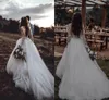 2020 V Otwórz Wróć Czeski Suknie ślubne z Poeta Z Długim Rękawem Bateau Kwiaty Aplikacja Koronka Sexy See Chociaż Top Country Wedding Dress