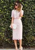 2019 Cheap Tea Length Lace Pink Cocktail Dress Sheath Two Pieces Short Holiday Club Wear Homecoming Party Dress Plus Size Custom Make