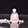 Collana con pendente in pietra di quarzo ovale con bottiglia di profumo di olio essenziale di cristallo di rosa naturale con catena in vero argento S925