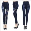 Bir Boyut Sahte Denim Jeans Tozluklar Delik Baskı Kadınlar İmitasyon Jean İnce Spor Tozluklar Elastik Sorunsuz Leggins Pantolon YMN6001