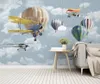 modern living room wallpapers Minimalistic hand drawn cartoon airplane balloon children room background wall