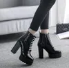 Femmes chaussures plate-forme Chunky talons Bootie femme Chaussures cheville Bottes bout rond à lacets talon haut sexy Chaussures pour femmes