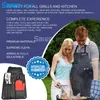 Camp Kitchen 7 PC BBQ أدوات المرايل مجموعة، تونغ، شوكة، ملعقة، الهزازات، ميت - أداة الشاكة