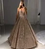 2020 Sparkly Rose Gold Silver Cekinowe Suknie Wieczorowe Głębokie V Neck Dark Red Cekiny Backless Piętro Długość Prom Suknie Specjalne okazje Suknie