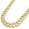 Iced Out Bling Rhinestone Crystal Goldgen Finish Miami Cuban Link Chain Men's Hip hop Necklace Jewelry 20, 24, 30 ,36 Inch