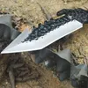 Utomhusöverlevnad Rak kniv 440C Satin Tanto Blade Full Tang Paracord Handle Fixed Blade Knives With Leather Mantel