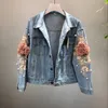 Mode- Ny höst 3D Blomma jeansjacka Dammode Broderi Cowboy Jean Jackor Kvinnlig Kort jeansjacka Flickor Ytterkläder