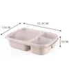 3 rutnät Vete halm Lunchkasse Mikrovågsugn Bento Box Kvalitet Hälsa Naturlig Student Portable Food Storage Box Porslin