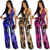 Sommar Kvinnor Jumpsuit Striped Printed One Piece Byxor Ärmlös V-Neck Rompers Party Wear Designer Loose Pants Bodysuit Kvinna Jumpsuits