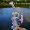 10 pouces Narguilés Double Recycleur Bécher Verre Bong Fab Oeuf Turbine Percolateur Huile Dab Rigs Eau Bongs 14mm Femelle Joint Tuyaux D'eau Avec Bol Rose Vert Violet