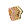 Mode vrouwen dunne gouden stapel vinger ringen met kleurrijke cz verharde regenboog bruiloft vinger ring ingesteld in goud rose gouden kleur