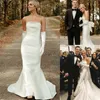 Elegan A Line Wedding Dresses With Detachable Glove Strapless Sleeveless Bridal Dress Ruched Satin Sweep Train Cheap Vestidos De Novia