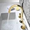 Handle dupla Três buracos generalizada Latão bacia banheiro torneira Deck Montado fria e água quente Mixer TAP Gold / Rose Gold / Preto