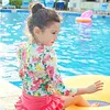 Girls split swimwear children hot spring bathing suit long sleeve sunscreen swimwear with swimming cap Kids Clothing