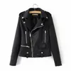 Kvinnors Läder Faux Spring Suede Jacka Kvinnor Svart PU Zipper Basic OuterWear Motorcykel Biker Coat1