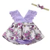 Pagliaccetti floreali per ragazze Abito Set di abbigliamento per bambini Bambini Pagliaccetto di fiori in pizzo Fascia Bowknot 2 pezzi Set Pagliaccetto stampato Abbigliamento estivo per bambini7008280