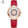 Ruimas Women Watches Luxury Red Leather Strap Automatisk armbandsur Flower Dial Mechanical Watch Lady Girls Waterproof Clock 6776