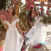 Dadush boho asaf bröllopsklänningar spets applicerad strand från axeln en linje brudklänningar vestido de novia
