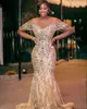 2020 Arabiska Aso Ebi Luxurious Lace Mermaid Evening Dresses Beaded Crystals Prom Klänningar Sexig Formell Party Andra Reception Gäster ZJ116