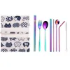 9PCS/SET Portable Cutlery Set For Outdoor Travel 304 Stainless Steel Flatware Set Fork Spoon Straw Dinnerware Sets Student Tableware