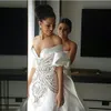2019 cetim sereia vestidos de casamento com trem longo fora do ombro meia mangas compridas vestidos de noiva modestos feitos sob encomenda boho wedding2335785