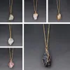 Pretty Necklaces Gold Chain Wire Wrapped Punk Irregular Natural Stone Jewelry Rose Quartz Healing Crystals Pendant Necklace