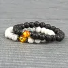 Couples Distance Jewelry Wholesale 8mm White Beads And Black Lave Rock Stone Bead Bracelets Gift For Men And Women