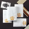 Embroidered Imperial Crown Cotton White Hotel Towel Set Face Towels Bath Towels for Adults Washcloths Absorbent Hand