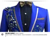 Three Pieces Set Suits Men's Singers Perform Stage Show Sequins Embroidered Flower Red Blue Pink Wedding Suit Costume Homme221u