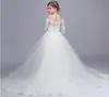 2019 Latest Flower Girls Dresses for Weddings Off Shoulder Lace Appliques Girls Pageant Wear Wedding Gowns Prom Wear Birthday Dress