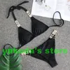 Sport Sexig Tjej Bikinis Set Crystal Diamond Swimwear Solid Sexig Bandage Rhinestone Thong Split One Piece Yakuda Droppe Accepted