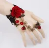 Novo Estilo Vintage Rosa Vermelha Charme Pulseiras 2016 Venda Quente Anel e Pulseiras de Talão Preto Rendas de Alta Qualidade Mulheres Pulseiras Atacado