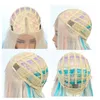 22-дюймовый прямой кружевной фронт парик синтетических париков для белых женщин блондинка синий розовый красочный радужный косплей для фея