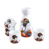 Japanese Ceramic Sake Bottle Pot Hip Flask 4 Cups Drinkware Set Traditional Geisha Girl Kimono Dance Oriental Wine Gifts