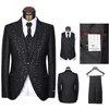 Borduurwerk Bruidegom Tuxedos Black GroomsMen Mens Trouwjurk Piek Revers Man Jas Blazer Mode 3 Stuk Suit (Jas + Broek + Vest + Tie) 1565