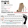 Heißer Verkauf-Aneikeeh New Stretch Stoff Boots Frauen 2019 Herbst Mode Knöchelstiefel Peep Toe Stiletto Ferse Schuhe High Heel Botas Mujer Schwarz